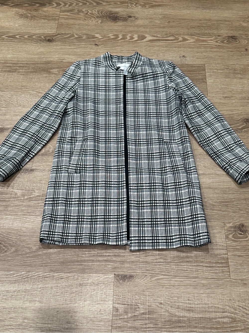 Carolina Belle Montreal Black White Plaid Open Front Jacket Coat Size Medium